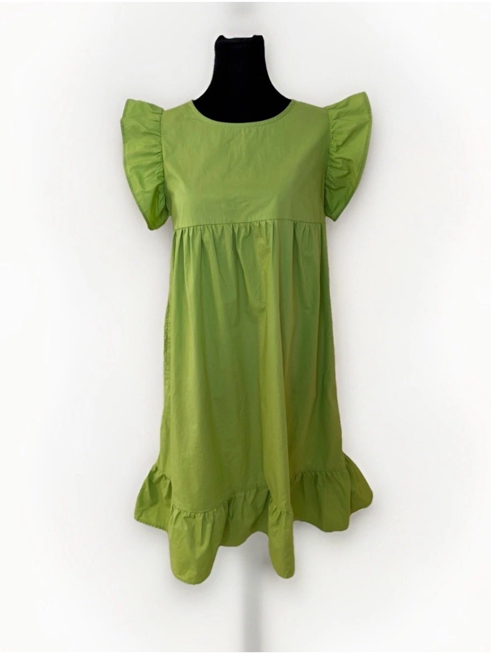 VLTs Valentinas Dress Sz XS Green Ruffle Sleeve Boho 90s Babydoll Summer Italy